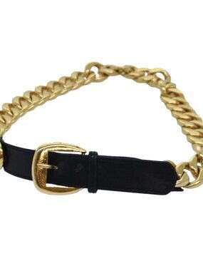 CHANEL Chain Belt metal 31.1"" Gold Black CC